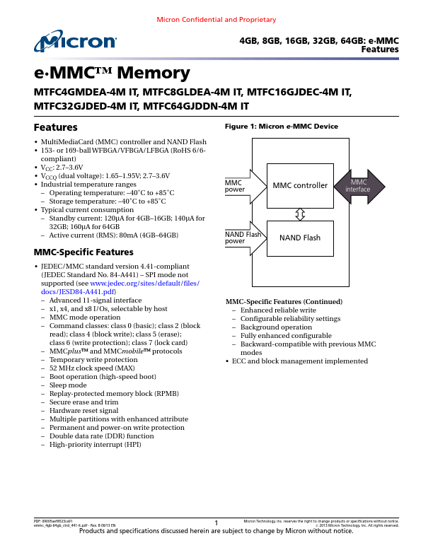 <?=MTFC16GJDEC-4M?> डेटा पत्रक पीडीएफ