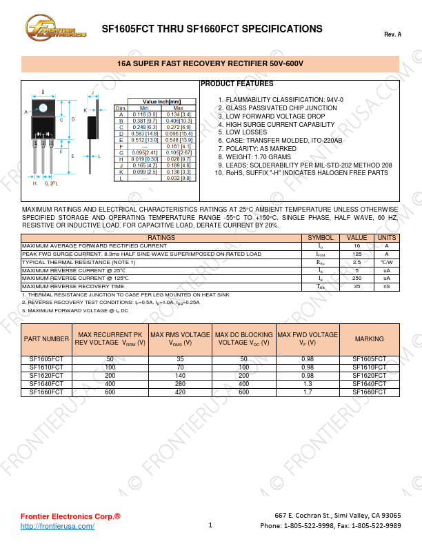 SF1605FCT Frontier Electronics