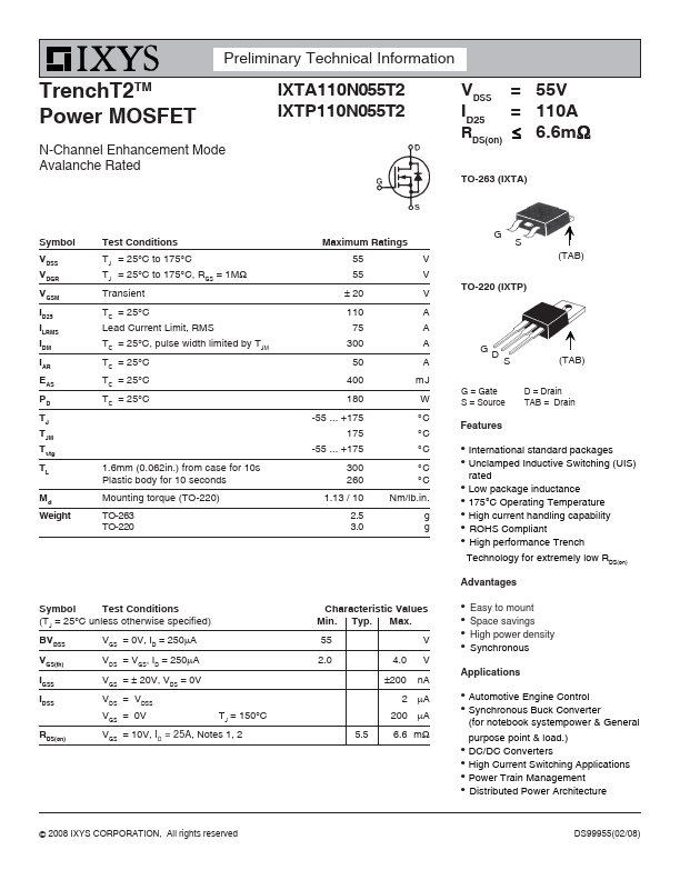 IXTP110N055T2