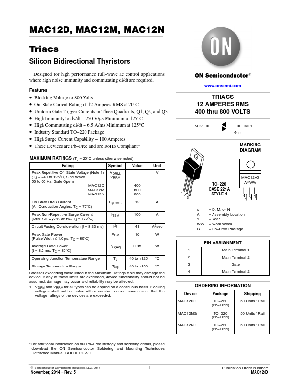 MAC12D ON Semiconductor