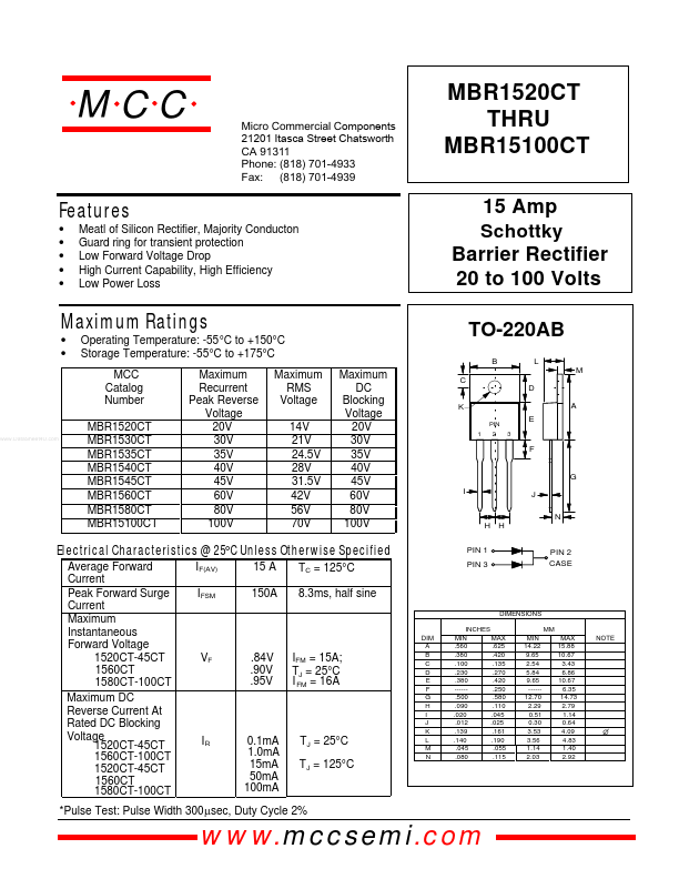 MBR1560CT MCC