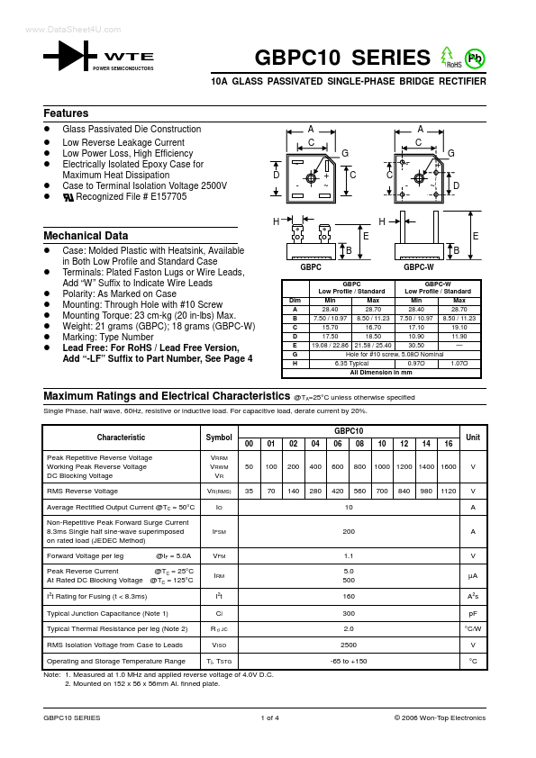 GBPC1014W Won-Top Electronics