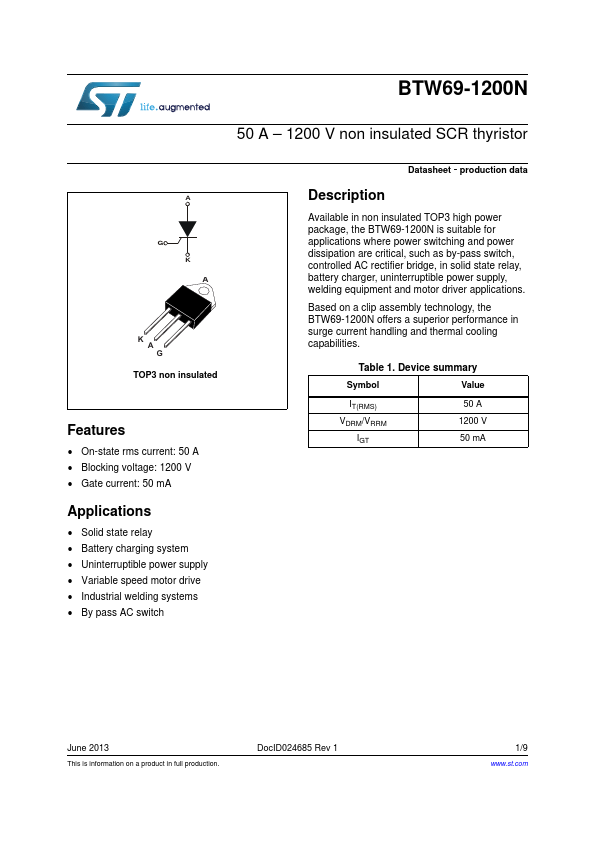 BTW691200N STMicroelectronics