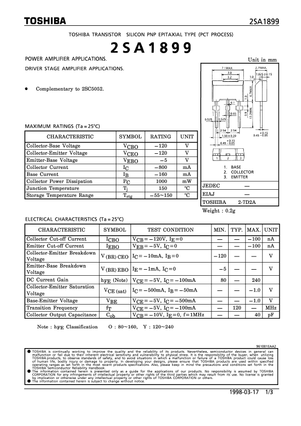 2SA1899 Toshiba Semiconductor