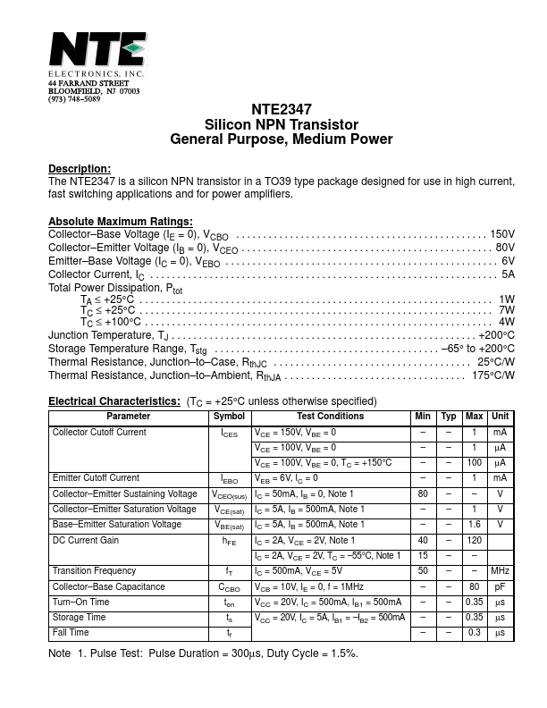 <?=NTE2347?> डेटा पत्रक पीडीएफ