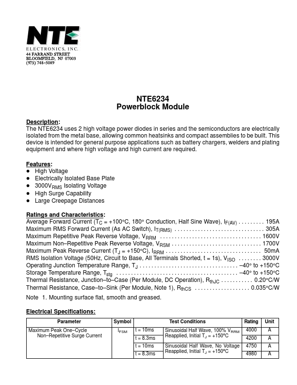 NTE6234 NTE Electronics