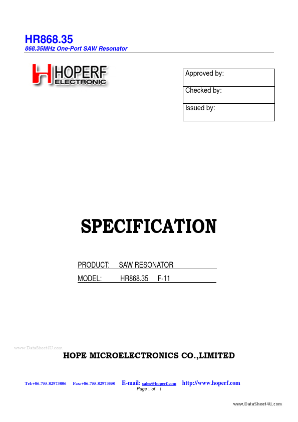 HR868.35 Hope Microelectronics