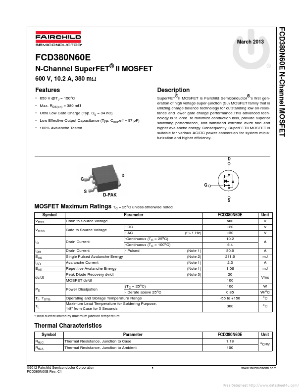 <?=FCD380N60E?> डेटा पत्रक पीडीएफ