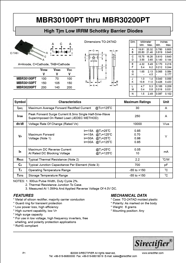 MBR30100PT Sirectifier