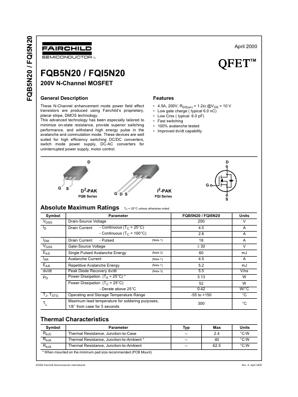 <?=FQB5N20?> डेटा पत्रक पीडीएफ