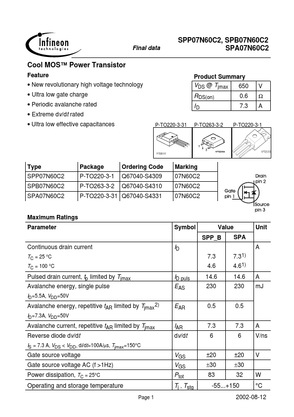 SPA07N60C2