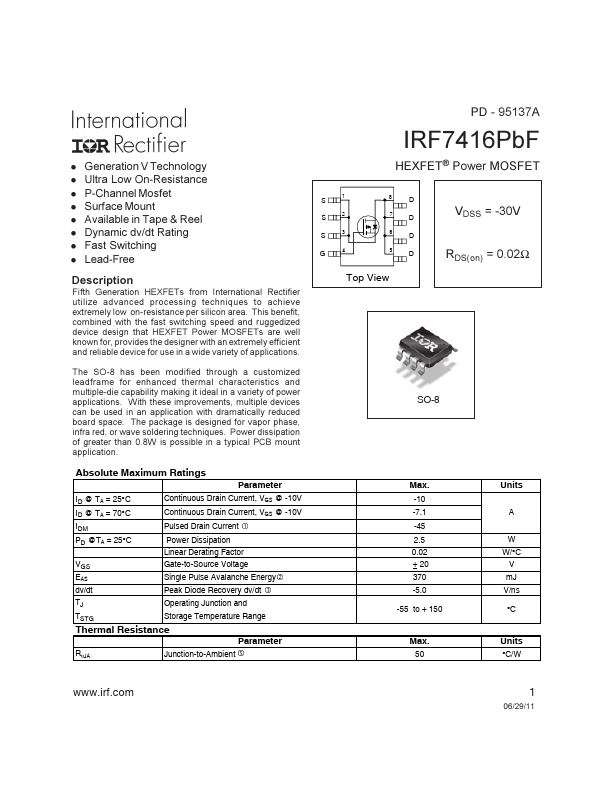 <?=IRF7416PBF?> डेटा पत्रक पीडीएफ