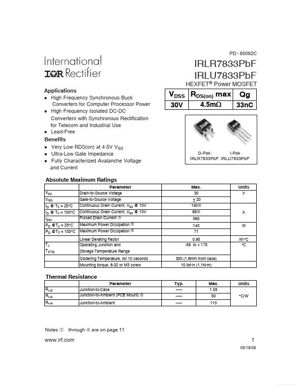 IRLU7833PBF International Rectifier