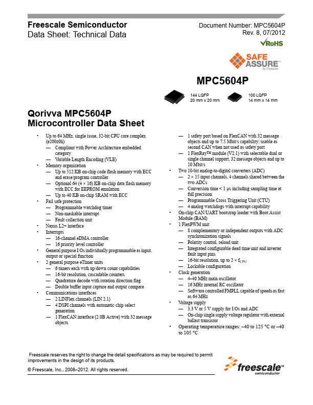 MPC5604P Freescale Semiconductor