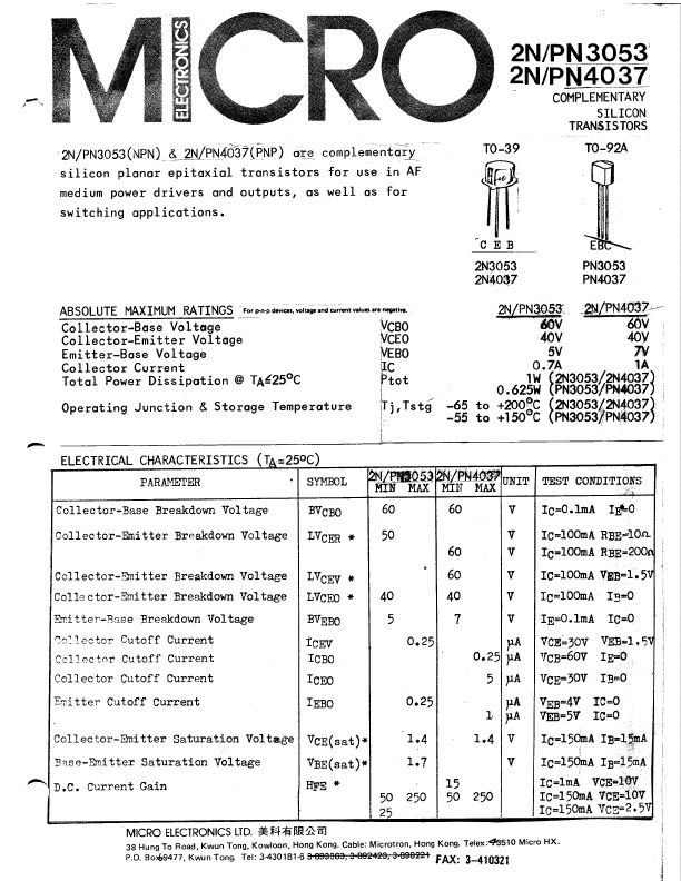 2N3053 Micro Electronics