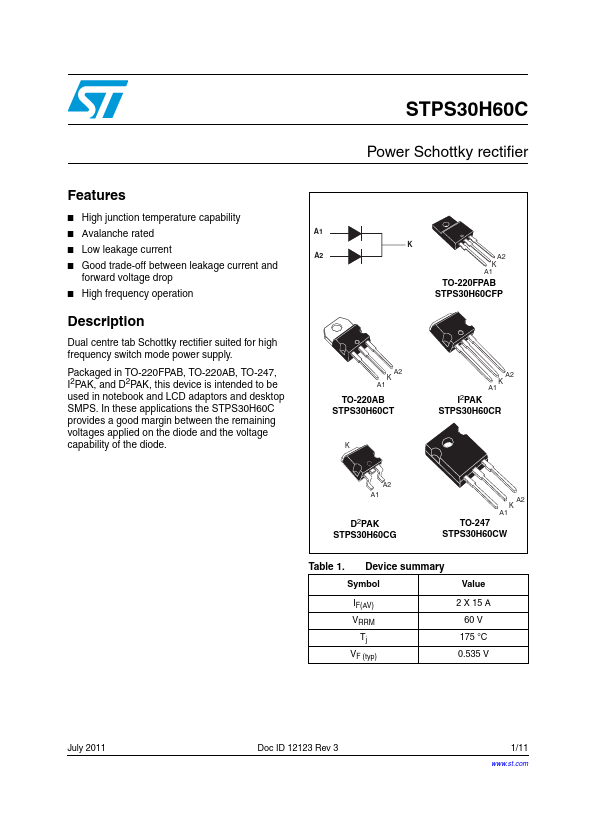 STPS30H60C ST Microelectronics