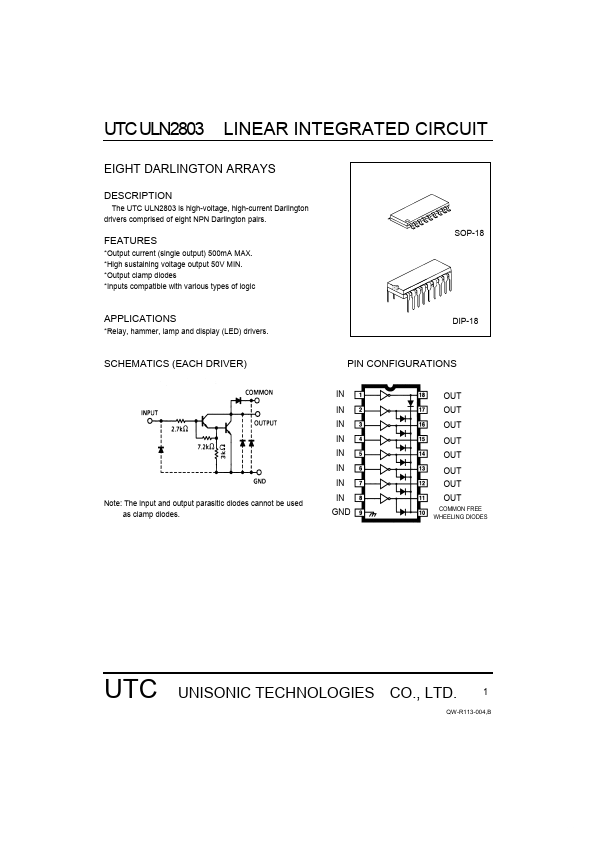 <?=UTCULN2803?> डेटा पत्रक पीडीएफ