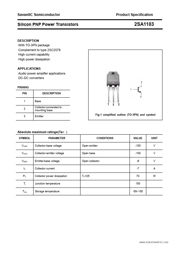 <?=2SA1103?> डेटा पत्रक पीडीएफ