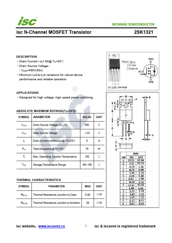 2SK1321 Inchange Semiconductor