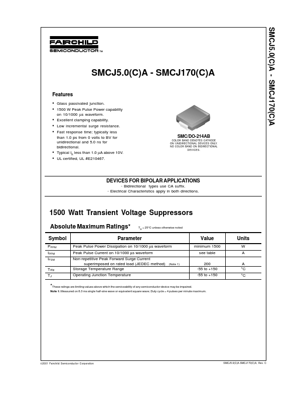 <?=SMCJ9.0CA?> डेटा पत्रक पीडीएफ