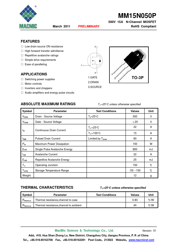 MM15N050P MacMic