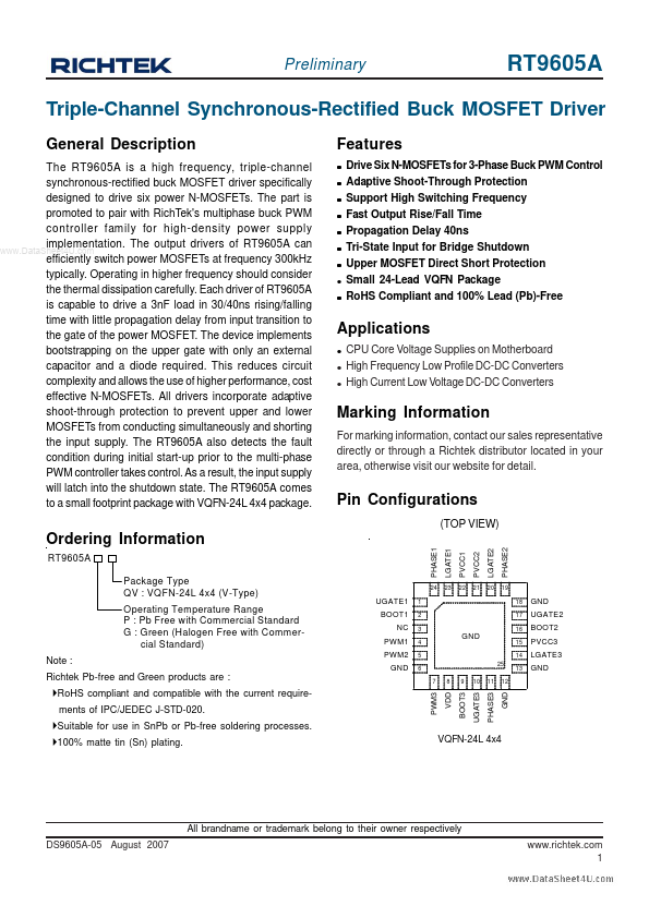 RT9605A Richtek Technology Corporation