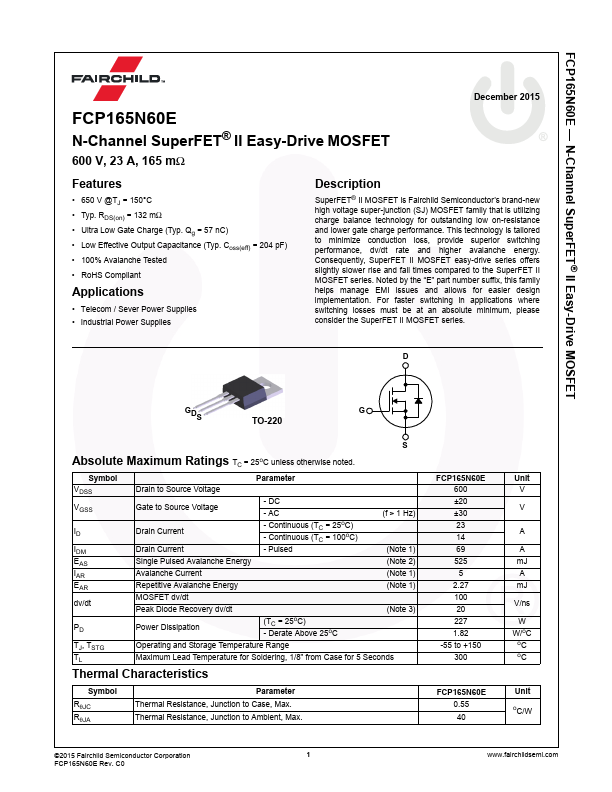 <?=FCP165N60E?> डेटा पत्रक पीडीएफ