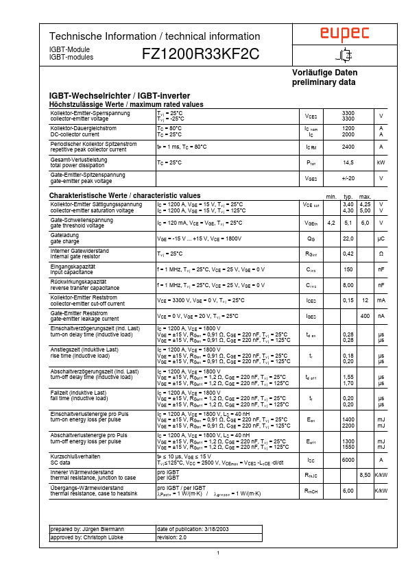 <?=FZ1200R33KF2C?> डेटा पत्रक पीडीएफ