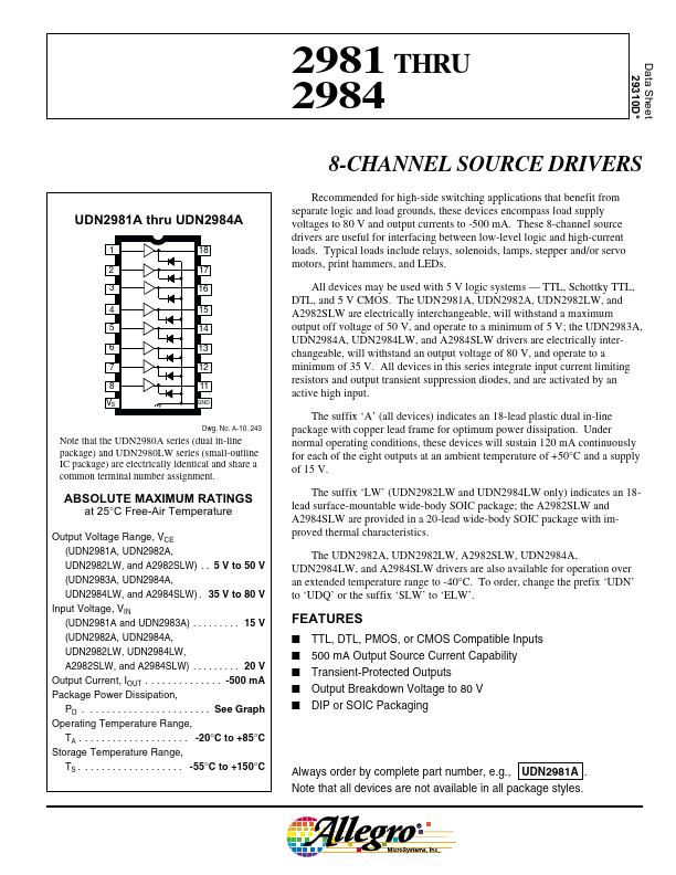 UDN2982A Allegro MicroSystems