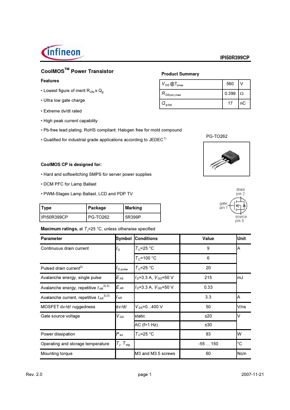 IPI50R399CP Infineon
