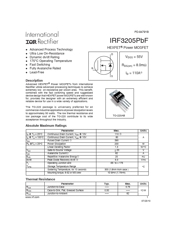 IRF3205PBF International Rectifier