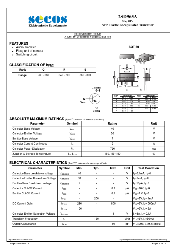 2SD965A SeCoS