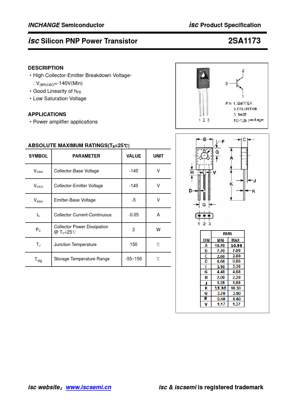 2SA1173 Inchange Semiconductor