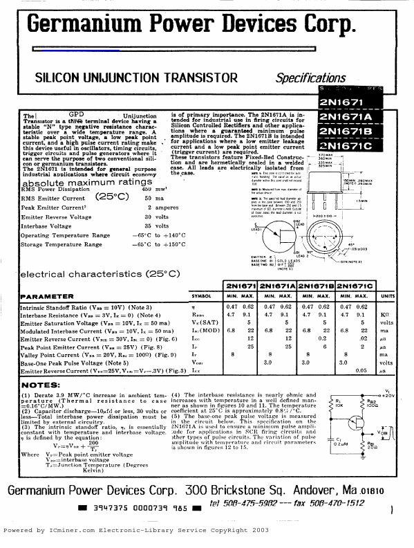 2N1671C Germanium Power Devices