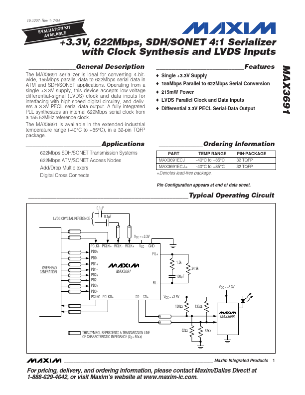 <?=MAX3691?> डेटा पत्रक पीडीएफ
