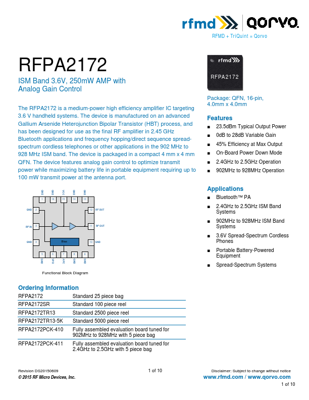 <?=RFPA2172?> डेटा पत्रक पीडीएफ