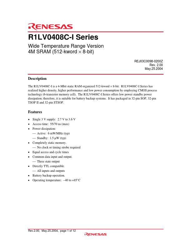 R1LV0408CSB-5SI Renesas