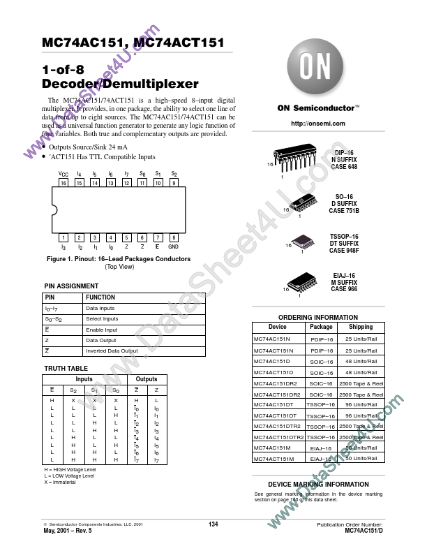 <?=MC74AC151?> डेटा पत्रक पीडीएफ