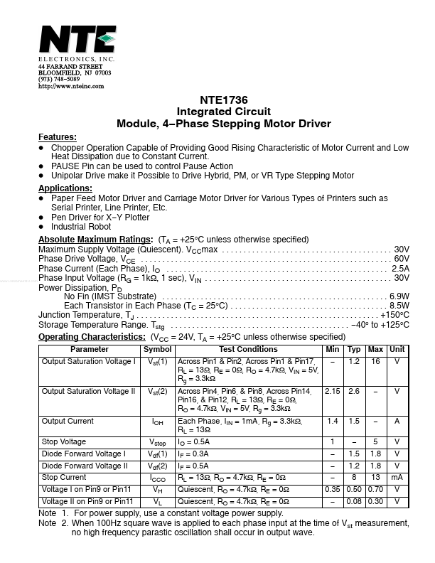 <?=NTE1736?> डेटा पत्रक पीडीएफ