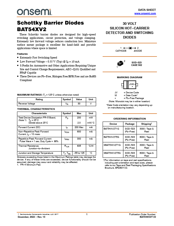 BAT54XV2 ON Semiconductor