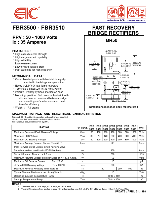 FBR3500 EIC discrete Semiconductors