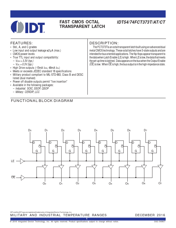 IDT54FCT373CT Integrated Device Technology
