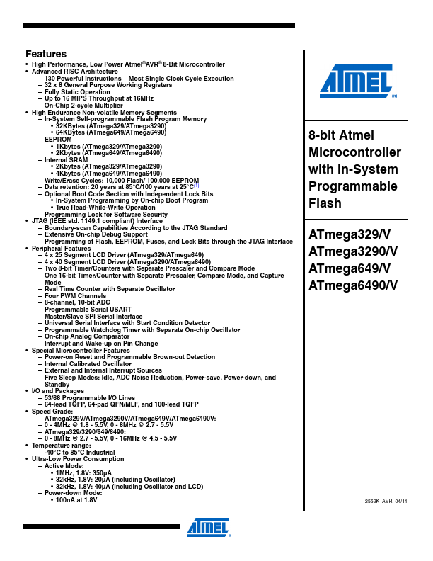 <?=ATMEGA6490?> डेटा पत्रक पीडीएफ