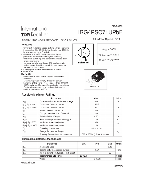 <?=IRG4PSC71UPBF?> डेटा पत्रक पीडीएफ