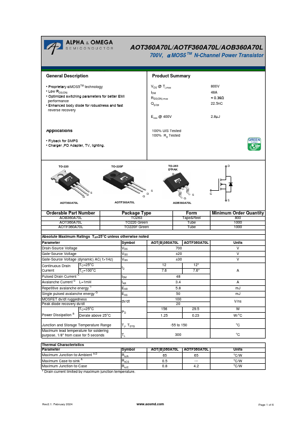 <?=AOTF360A70L?> डेटा पत्रक पीडीएफ