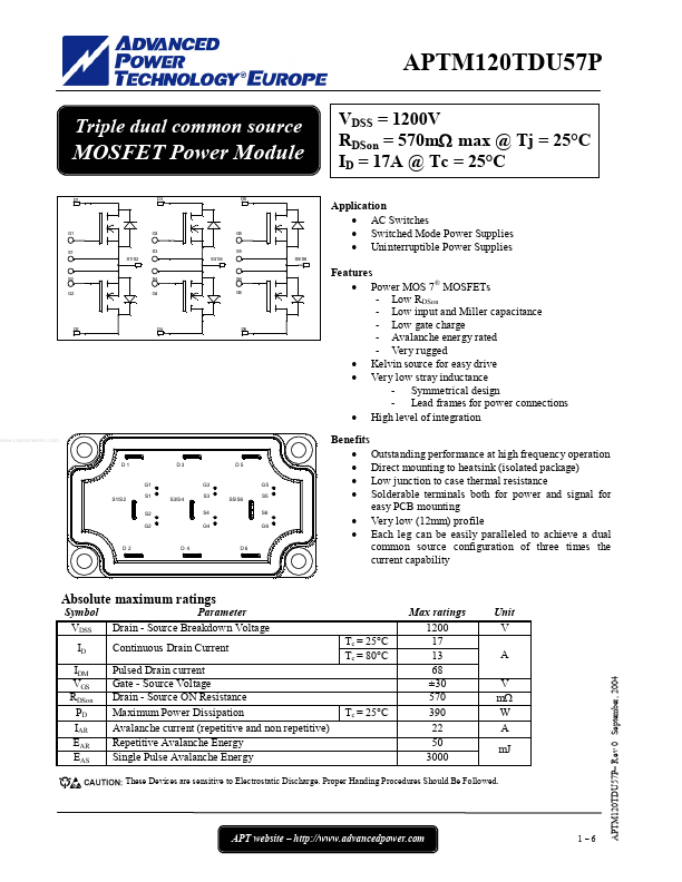 <?=APTM120TDU57P?> डेटा पत्रक पीडीएफ