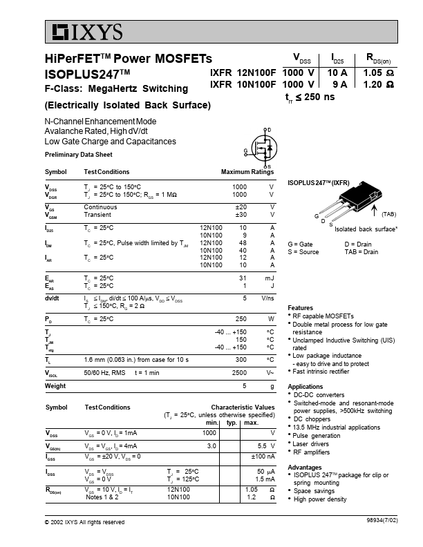 IXFR12N100F IXYS Corporation