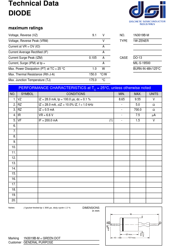 1N3019B-M DSI