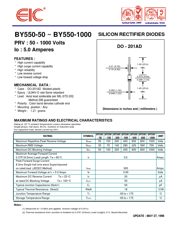 BY550-600 EIC discrete Semiconductors