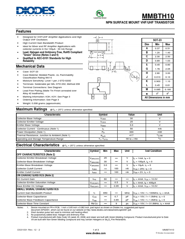 MMBTH10 Diodes Incorporated